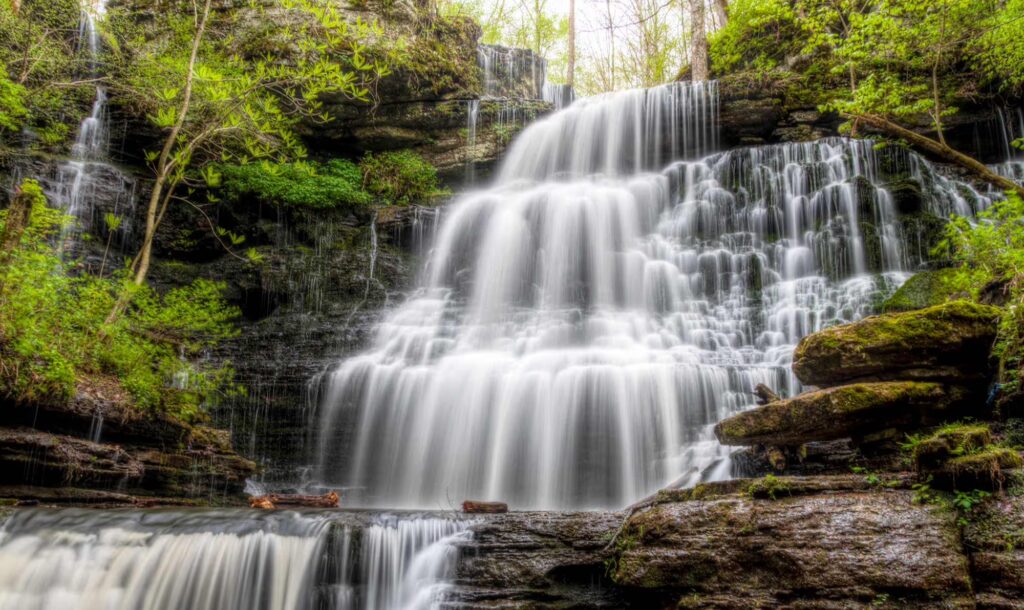 view of machine falls from the pool below